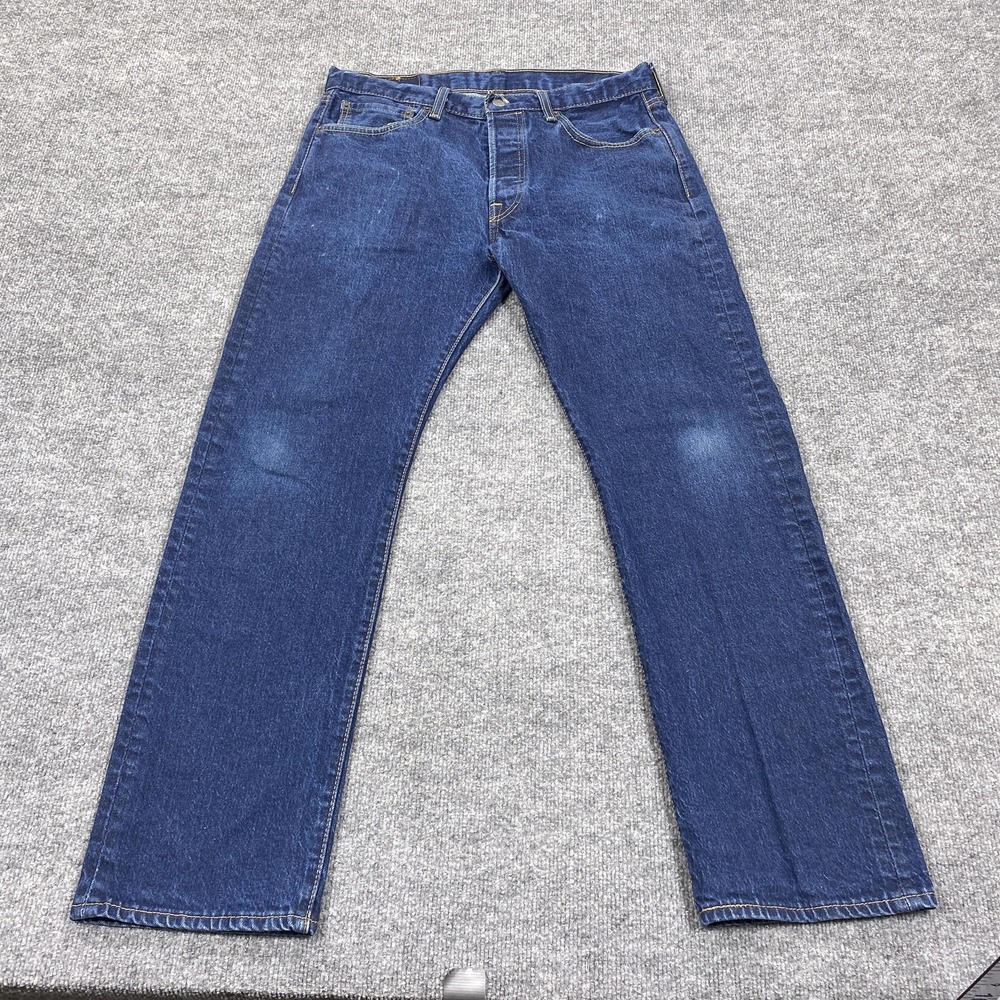 Levis 501 Jeans Mens 34x32 Blue Straight Classic Fit Dark Wash Denim Button Fly